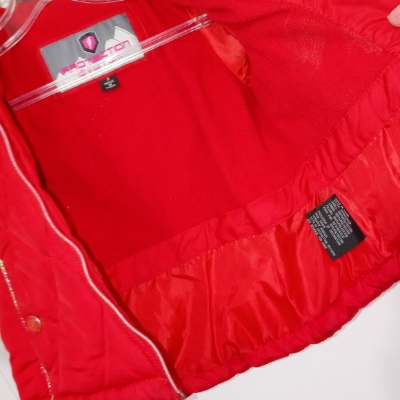 Protection system girls Red Full Zip Puffer Jacket with Faux fur hood Size 3 - Picture 9 of 10